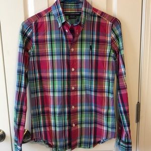 Ralph Lauren Sport Long Sleeve Top Pink Plaid